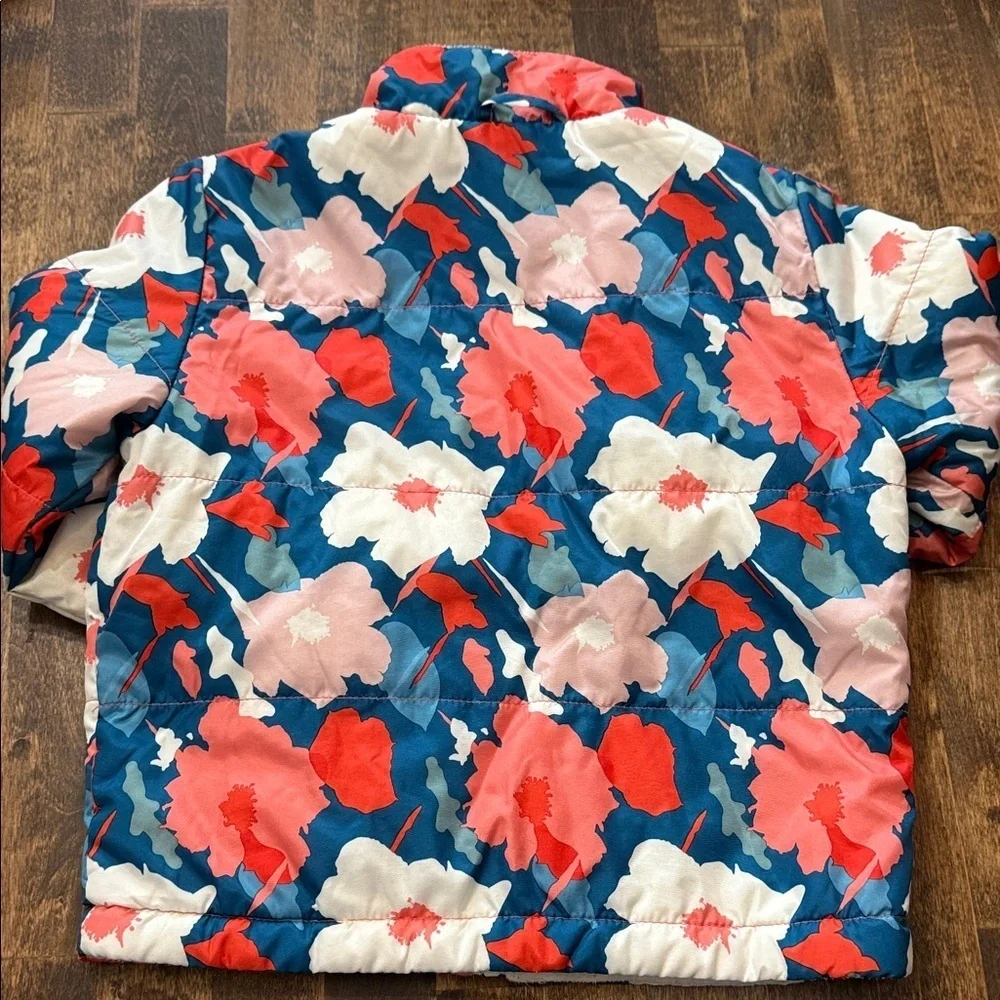 Floral Zip Up Fleece Lined Puffer Coat Jacket - Teal & Coral Size 3T